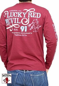 「LUCKY RED DEVIL」ロングTシャツ◆TEDMAN/テッドマン ワインMサイズ（サイズ40）TDLS-350 エフ商会 efu 長袖 ロンT