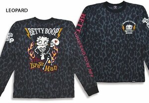 BR×BETTYコラボ 天竺ロングTシャツ◆The BRAVE-MAN レオパードXLサイズ BBB-2229 ザブレイブマン ベティーちゃん 刺繍 バイカー 長袖T