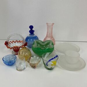 482 琉球 すりガラス 古硝子 カラーガラス コップ 灰皿 花瓶 小物入れ グラス 中皿 大皿 アンティーク 磨りガラス ガラス レトロ