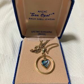 ANZAC Sea Opal ブルーハートゴールドネックレス