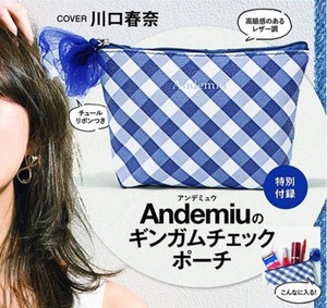 即決★チュールリボンがキュート♪ Andemiu アンデミュウ ギンガムチェックポーチ JJ付録 新品未開封★送198