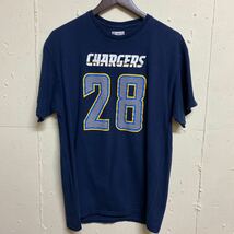 NFL アメフト アメリカンフットボール チームTシャツ 半袖 Tシャツ プリントTシャツ 古着 L ネイビー CHARGERS 28 GORDON_画像1