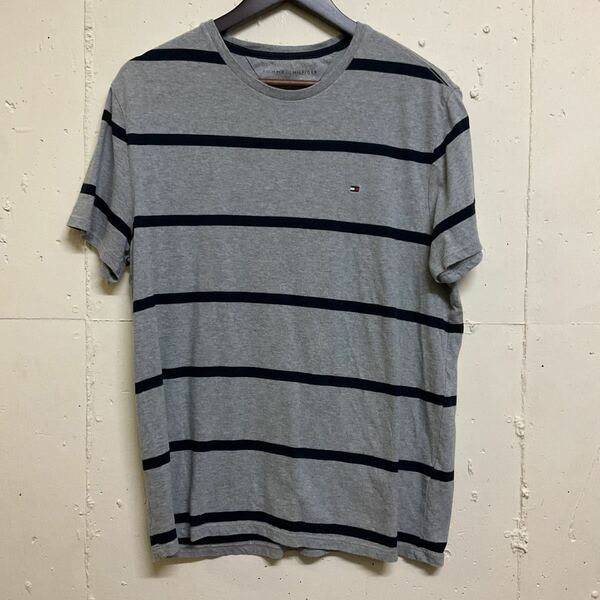 トミーヒルフィガー TOMMY HILFIGER ボーダーTシャツ 半袖 ボーダー柄 M 古着 グレー ネイビー