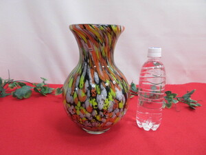 10OH1715 KAMEI GLASS （カメイグラス）花瓶 花器 フラワーベース 　オレンジイエロー系　マーブル　H２６ｃｍ