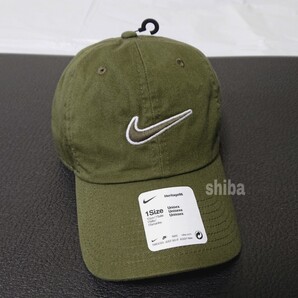 NIKE ナイキ ヘリテージ エッセンシャル スウッシュ キャップ 帽子 カーキ 緑 海外限定 H86 コットン フリーサイズ