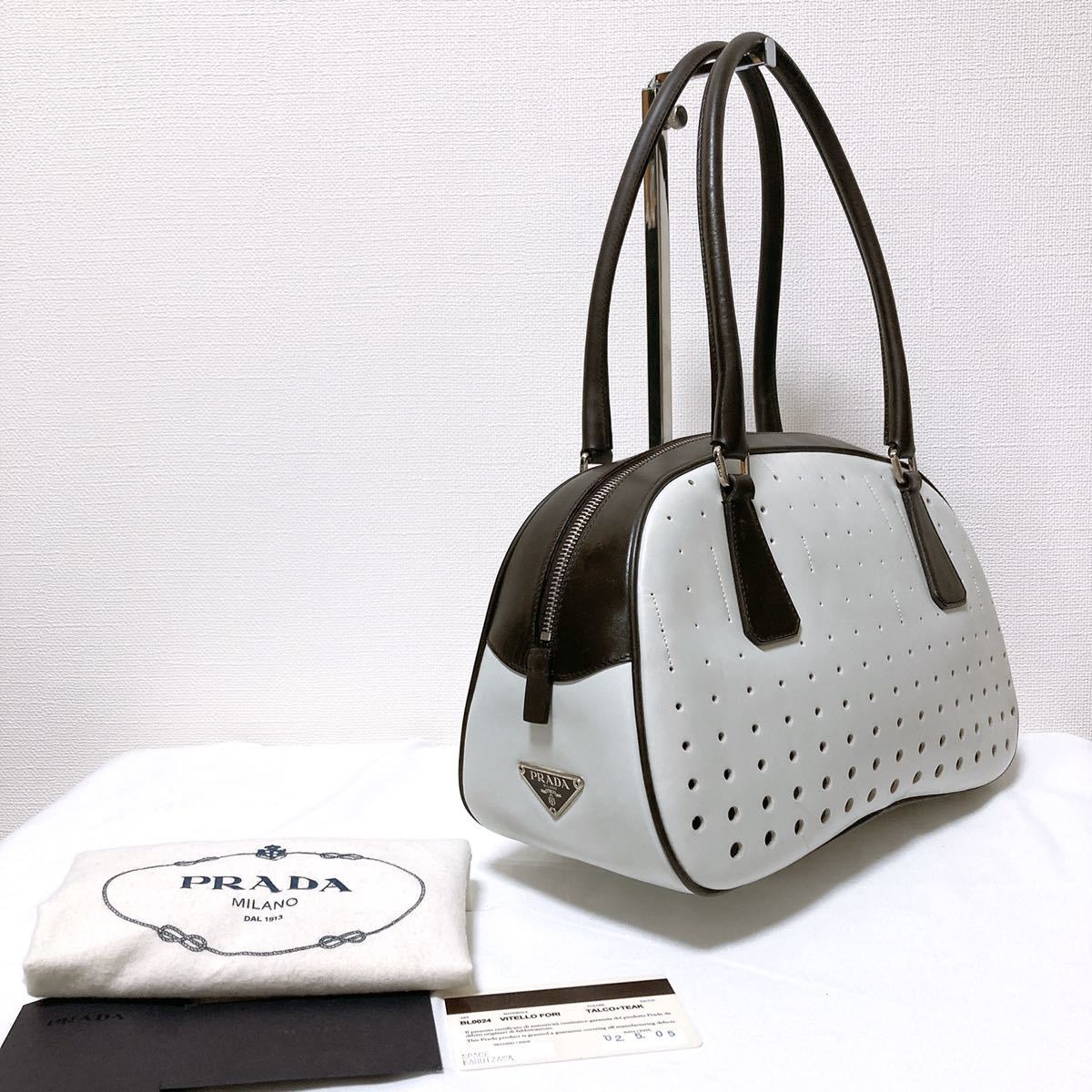 PRADA 三角ロゴ クロシェット付き トートバッグ ハンドバッグ プラダ-