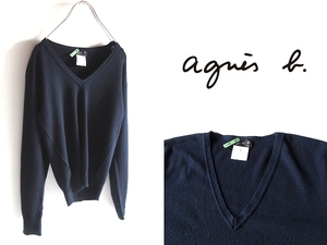  cat pohs correspondence France made agnes b. Agnes B wool rayon V neck high gauge knitted sweater 1 navy navy blue old tag Old 