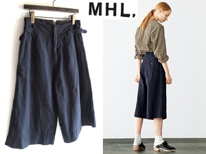 LOOK使用 MHL. マーガレットハウエル 2020SS COTTON LINEN TWILL サイドアジャスター コットンリネンツイル ワイドパンツ 2 ネイビー 紺