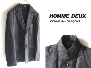 美品 COMME des GARCONS HOMME DEUX コムデギャルソンオムドゥ 2020AW チェック柄 ウール 2Bテーラードジャケット ブレザー S チャコール