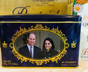 ラスト1点・!ザ・お土産な「ケンブリッジ公爵夫妻（ウイリアム王子とキャサリン妃）缶　の紅茶40tea　bags「パートリッジ」のお土産付
