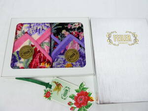 E★③FEILER　フェイラー　タオルハンカチ２枚セット　ギフト箱入り　ピンク・パープル　花柄　未使用