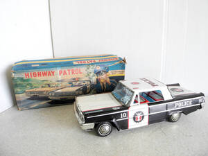 ●4●当時物!デッドストック 元箱付 大型 ブリキ パトカー 【HIGHWAY PATROL】全長約34.5cm フリクション 昭和レトロ
