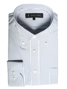 sb-214-3-LLサイズ 長袖 シャツ 簡単ケア ボタンダウン ワイシャツ ネイビー 紺 ストライプ メンズ ビジネス