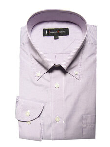 21A03-5-Lサイズ 長袖 シャツ 簡単ケア ボタンダウン ワイシャツ ワインレッド 赤紫 ストライプ メンズ ビジネス