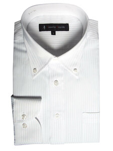 sb-217-1-Lサイズ 長袖 シャツ 簡単ケア ボタンダウン ワイシャツ 白ドビー ホワイト ストライプ メンズ ビジネス