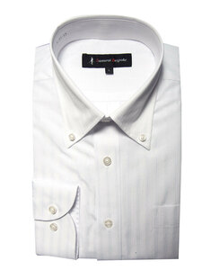 21A05-2-Lサイズ 長袖 シャツ 簡単ケア ボタンダウン ワイシャツ 白ドビー ホワイト ストライプ メンズ ビジネス
