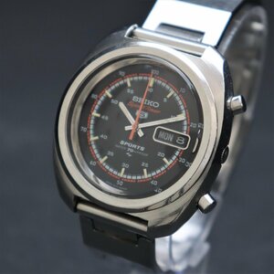 OH済 SEIKO 5 SPORTS セイコー 5 スポーツ スピードタイマー 7017-8000 自動巻き クロノグラフ 黒文字盤 1970年 デイデイト メンズ腕時計