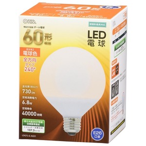 LED電球 ボール電球形 E26 60形相当 電球色｜LDG7L-G AG51 06-3164 オーム電機