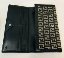 qob.YKB10　FENDI フェンディ　ズッキーノ　レザー×キャンバス　長財布　ブラウン_画像4