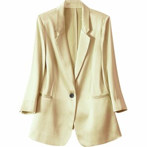 ジャケット 七分袖 薄手 レディース カジュアル ビジネス スーツ オフィス フォーマル きれいめ Lサイズ ベージュ