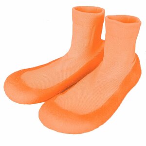 ソックスシューズ 蛍光色 滑り止め 柔らか 通気性 軽量 伸縮性 靴下 ルームシューズ 室内室外兼用 23.5cm オレンジ