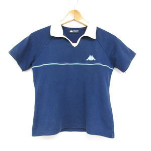 カッパ 半袖ポロシャツ スキッパー 胸ロゴ トップス ゴルフウェア 日本製 レディース M相当サイズ ネイビー Kappa