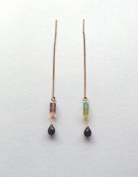 ハンドメイド アメシスト アメリカンピアス 天然石 エテ風 フローライト ナチュラル 誕生石 ロングピアス グリーン シンプル