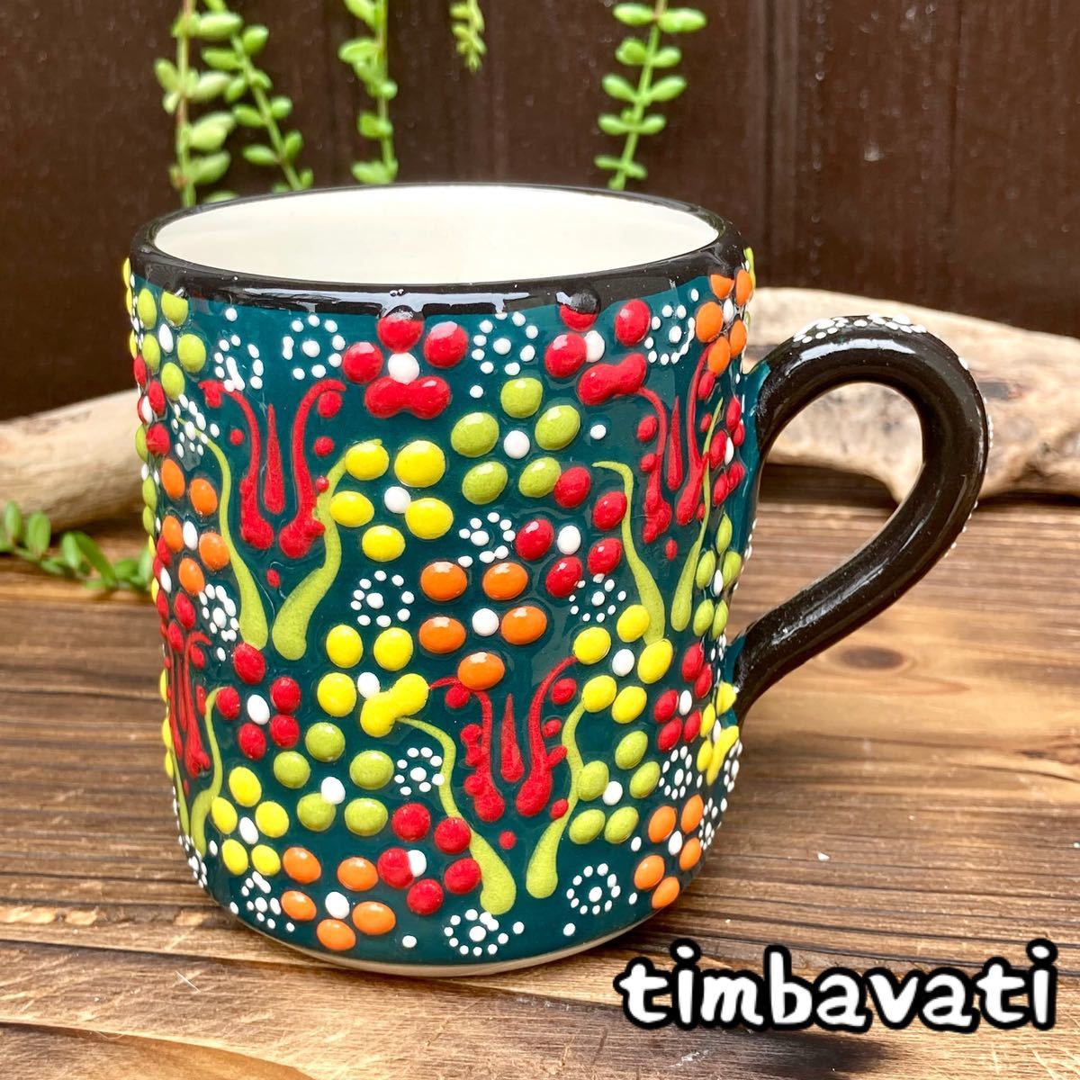 ☆New☆Turkish pottery mug *dark green* Handmade Kutahya pottery [Free shipping under certain conditions] 153, Tea utensils, Mug, Ceramic