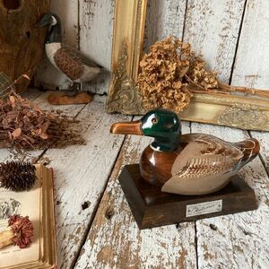 } Vintage *TSUBOGEN* wooden natural wood hand made wood decoy case * ornament * duck duck .. water bird * wood grain * Vintage * antique * old tool 