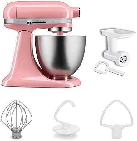 色：ピンク キッチンエイド KitchenAid 3.5QTスタンドミキサー+フードグラインダー+注入用カバー 特別セット KSM3512FGGU