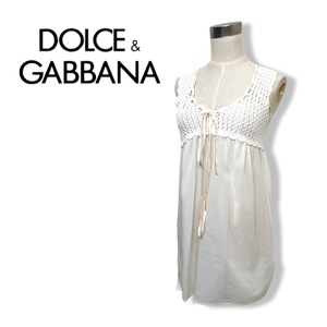 ★DOLCE＆GABBANA ドルチェ＆ガッバーナ★コットン レーヨン 切り替え ミニ ワンピース ドレス トップス 白 ホワイト size 38 管:C:08