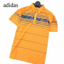 adidas GOLF アディダス ゴルフ 春夏 ボーダー★ ロゴ刺繍 半袖 ストレッチ ボタンダウン ポロシャツ Sz.M位　メンズ　A2T08857_8#A_画像1