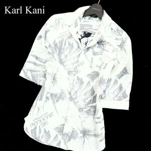 20SS★ Karl Kani カールカナイ 春夏 ロゴ刺繍★ トロピカル 裏プリント 6分袖 シャツ Sz.M　メンズ 白　A2T09005_8#A