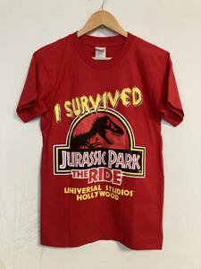 ★美品 90s JURASSIC PARK THE RIDE ジュラシックパーク Tシャツ USA製 SMALL レッド ハリウッド 恐竜 ムービー 映画 オールド