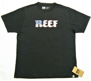 リーフ　REEF　AMERICANA　カジュアルスポーツ用コットンTシャツ・前ロゴシャツ　黒色/星条旗柄　サイズ L　綿100％素材　定価 4,180円