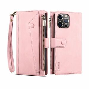 2020 model iPhone12 pro max leather case iPhone 12 Pro Max shoulder case 6.7 -inch card storage . purse attaching notebook type pink 