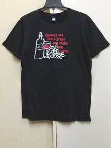 [送料無料](t11d2)Lワインイラストslangスラング求愛フレーズusaアメリカ輸入古着半袖プリントTシャツ/メイクミーワインwine