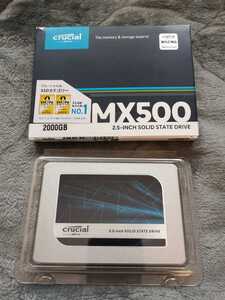 Crucial SSD 2000GB 内蔵2.5インチ 7mm MX500 (9.5mmスペーサー付属)2TB 使用時間短