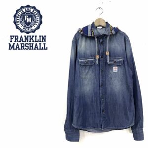 H248-O◆良品◆FRANKLIN MARSHALL フランクリンマーシャル フード付デニムシャツ◆sizeS ブルー 青 ジャケット トップス メンズ