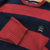 H457-O-P◆良品◆Tommy Hilfiger トミーヒルフィガー ニットセーター◆sizeL レッド 赤 ネイビー 紺色 ボーダー コットン トップス メンズ_画像6