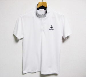 美品 le coq sportif ルコック ロゴ刺繍 ハーフジップ 半袖ポロシャツ Mサイズ 白
