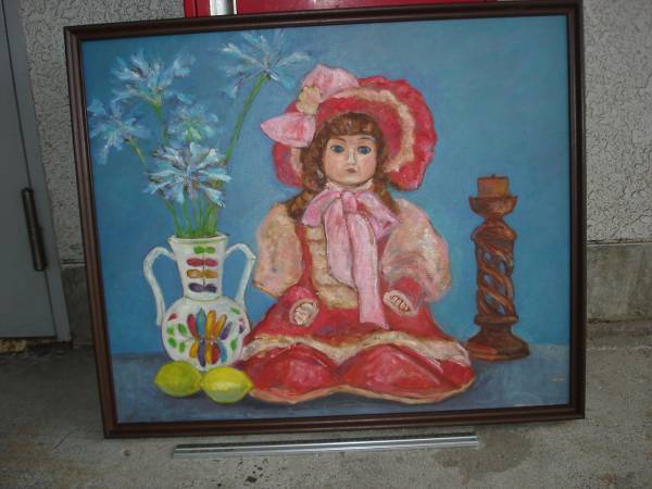 ★[Ippindo]★ Sumie Fukushima Framed Oil Painting Painting Still Life Painting Figure Painting Doll Painting Old Painting Showa Retro Antique Retro Rare Item Valuable Item Beautiful Item Ornament, painting, watercolor, still life painting