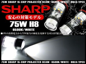 200系/J200E/J210E 前期/後期 ラッシュ H8 フォグランプ LED 75W SHARP 6500K ホワイト 白 車検対応