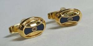  regular GUCCI Gucci Vintage Inter locking oval GG Logo cuffs gold × navy blue Gold × navy Icon cuff links round button 