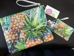  new goods unused *HAWAII* clutch back 2 point set pineapple 