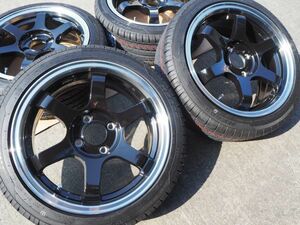 ★逆ゾリ★165/50R15 6.5J+38 4H100 新品 人気 軽量 深リム 引っ張り 1台分 EK MR ワゴン ラパン コペン LIFE 軽トラ 軽四 カスタム BK/P