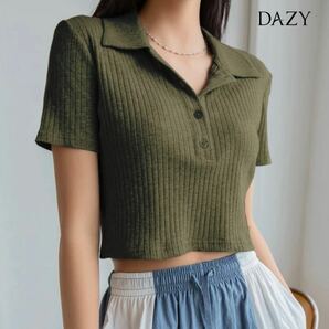 SHEIN トップス ポロシャツ リブニット 半袖