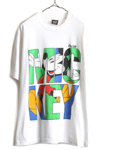 90s USA製 大きいサイズ XL ■ ディズニー オフィシャル ミッキー プリント 半袖 Tシャツ ( メンズ レディース ) 古着 90年代 キャラクター