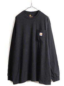 人気 黒 大きいサイズ XL ■ カーハート ポケット付き 長袖 Tシャツ ( メンズ ) CARHARTT ロンT ワンポイント ヘビーウェイト ヘビーオンス