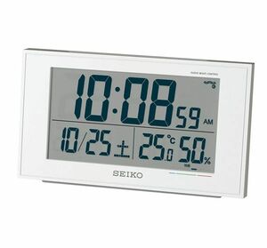 【新品・未使用】セイコークロック 置き時計 白パール 電波 デジタル カレンダー 快適度 温度 湿度 表示 BC402W